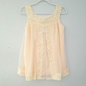 Vintage Shadowline Peachy Pale Pink Babydoll Nightie Sz Small